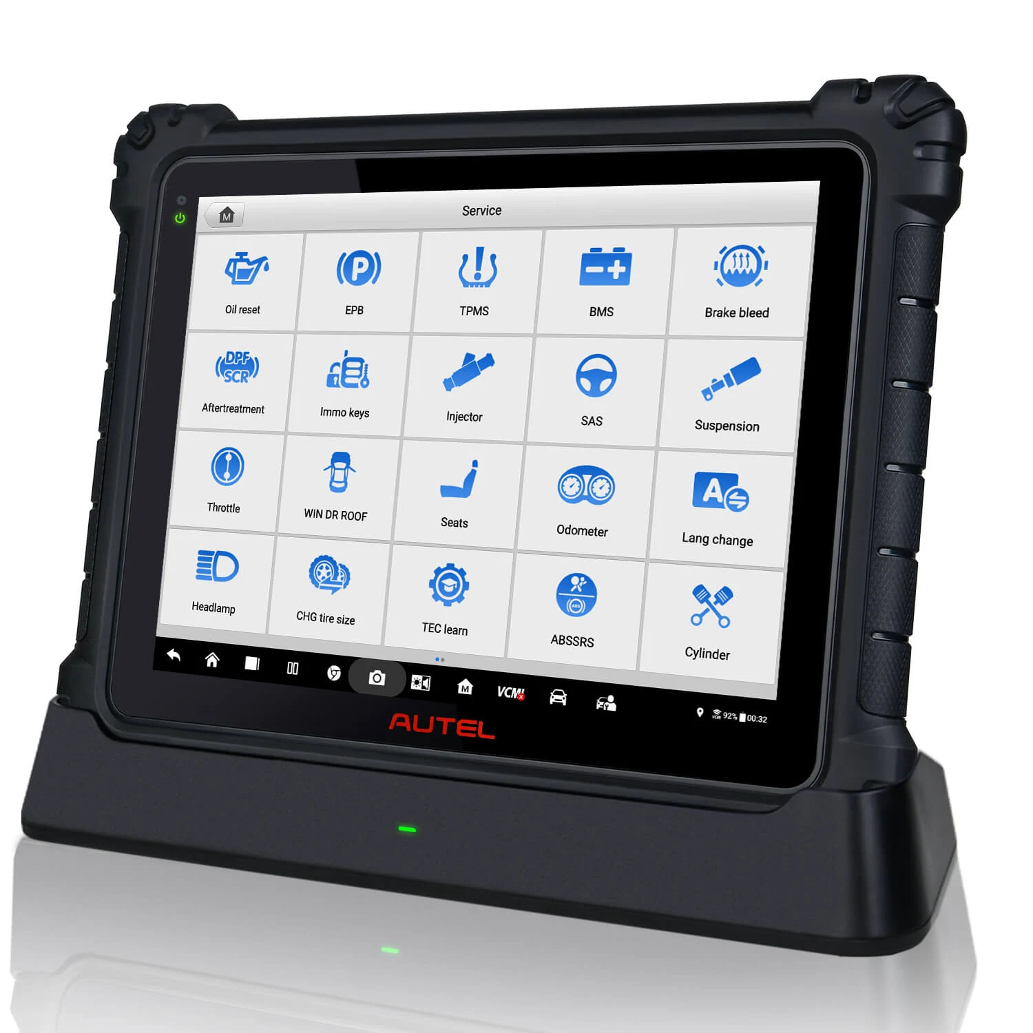 Autel MaxiSys Ultra tablet docking station üzerinde servis menüsü açık görünüm